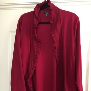 Women’s Plus Ruffled collar cranberry 2X cardigan